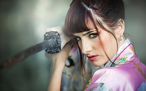 жени Сюзън Кофи Катана червенокоси модели самураи Хора Сюзън Кофи HD Art, жени, Сюзън Кофи, HD тапет HD wallpaper