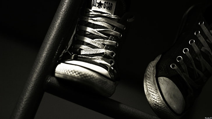 pair of black Converse All-Star sneakers, Products, Converse, Black & White, Shoe, HD wallpaper