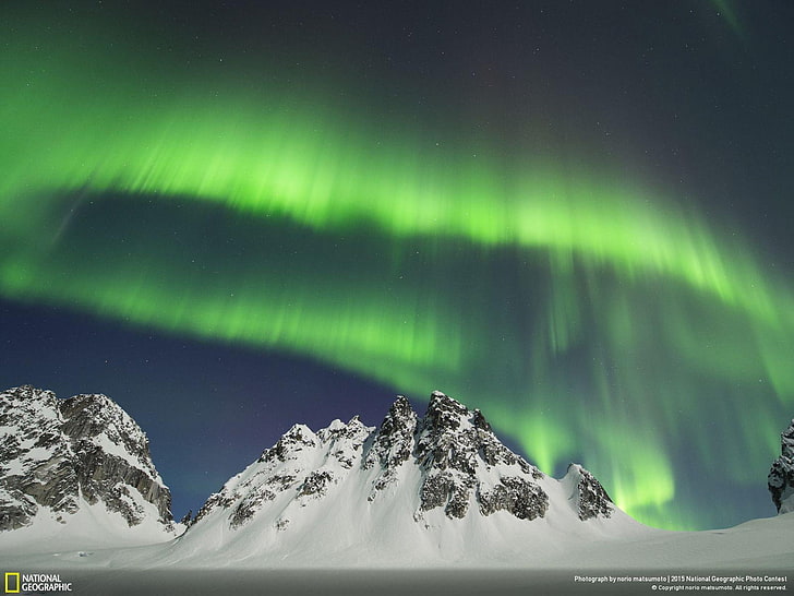 Zorza polarna nad oświetloną księżycem górą Alaska-National Hasło geograficzne Alaska, Tapety HD