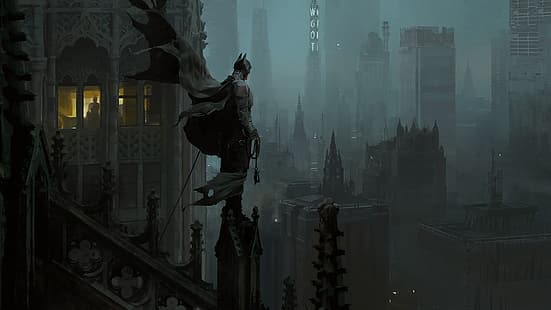 Бэтмен, Бэтмен (2021), концепт-арт, Готэм, Готэм-сити, HD обои HD wallpaper