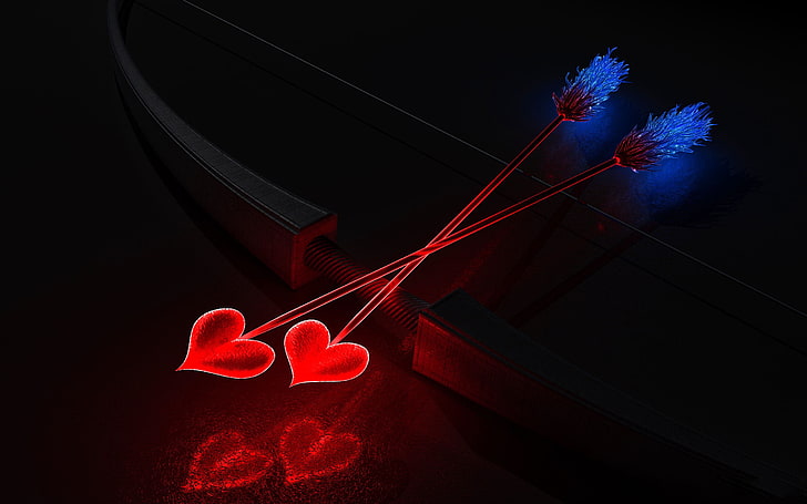 две красные сердечные стрелки картинки, любовь, сердце, стрелы, купидон, HD обои