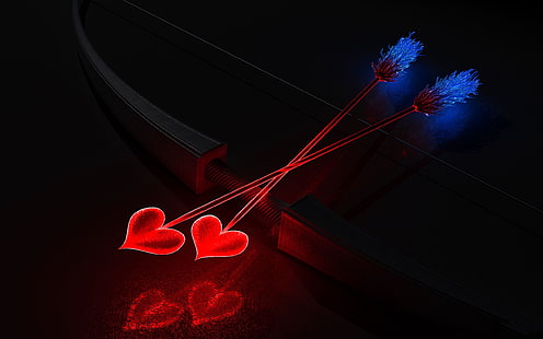 두 개의 빨간색 하트 화살표 클립 아트, 사랑, 심장, 화살표, 큐 피드, HD 배경 화면 HD wallpaper