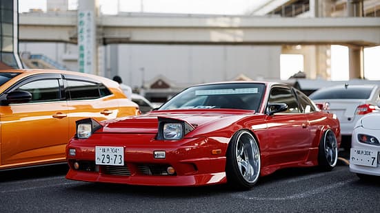 daikoku, coches Japoneses, coche deportivo, coches rojos, 180SX, Larry Chen, Nissan, Fondo de pantalla HD HD wallpaper