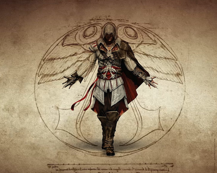 Illustrazione del personaggio di Assassin's Creed, Assassin's Creed, Assassin's Creed II, Ezio (Assassin's Creed), Sfondo HD