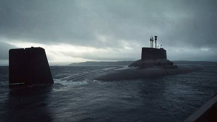 szara łódź podwodna, wojskowa, łódź podwodna, rosyjska marynarka wojenna, marynarka wojenna, atomowy okręt podwodny klasy Typhoon, Tapety HD
