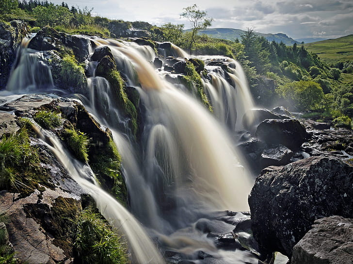 Fintry, Scotland, waterfall, waterfalls, rocks, waterfall, Scotland, cascade, Fintry, FILT, HD wallpaper