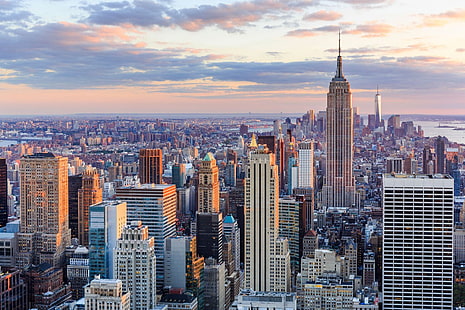 État de New York, gratte-ciel, ville, métropole, vue de loin, Fond d'écran HD HD wallpaper