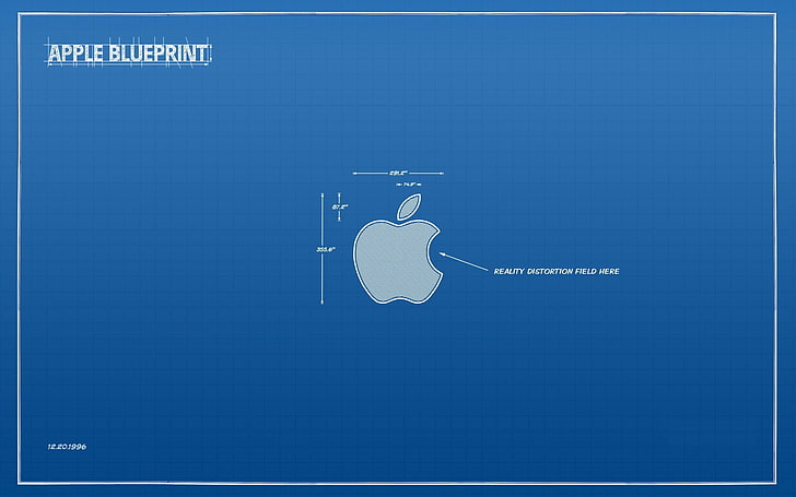 Apple logo, apple, white, blue, blueprint, HD wallpaper