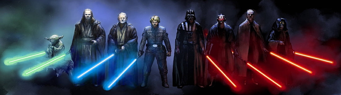 Darth Vader, Emperador Palpatine, Luke Skywalker, Pantalla múltiple, Obi Wan Kenobi, Star Wars, Yoda, Fondo de pantalla HD HD wallpaper