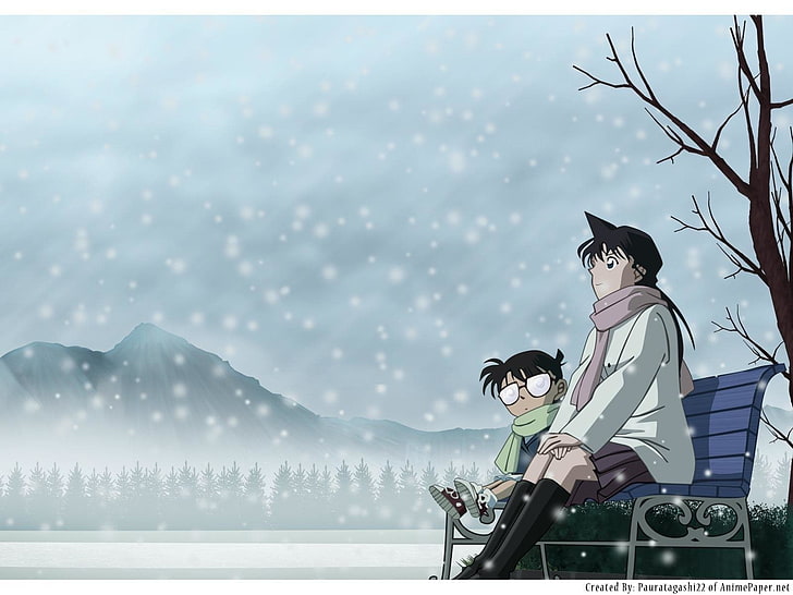 Anime, Detective Conan, Conan Edogawa, Ran Mouri, Shinichi Kudo, Winter, HD wallpaper