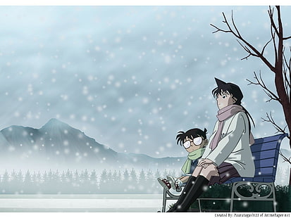 Anime, detective Conan, Conan Edogawa, Ran Mouri, Shinichi Kudo, Winter, Sfondo HD HD wallpaper