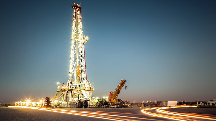 Night, Rig, Drilling, Building, Land, Industrial, Tapety HD