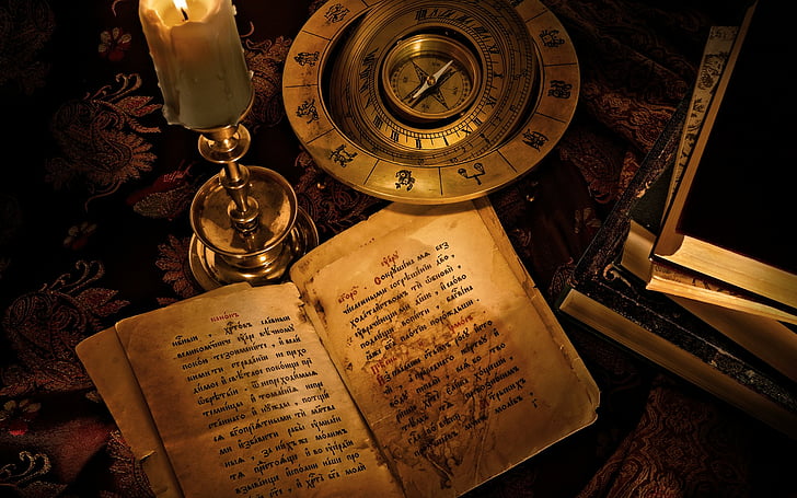 book, candle, compass, dark, fantasy, harry, horror, lettering, potter, signs, witch, zodiac, HD wallpaper