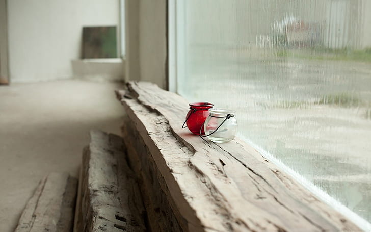 glass, window, vase, rain, HD wallpaper