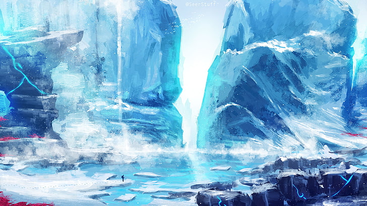 iceberg, agua, arte digital, Fondo de pantalla HD