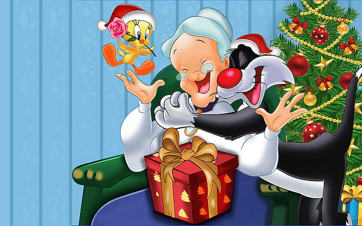Tweety Bird Sylvester Cat And Granny Christmas Tree Wallpaper Hd 1920×1200, HD wallpaper