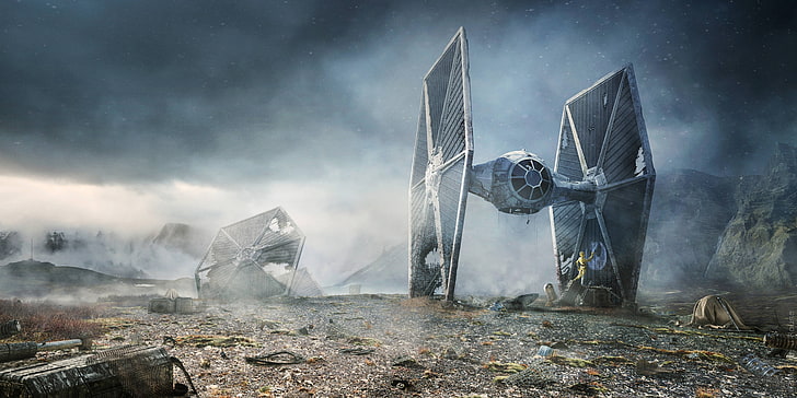 Иллюстрация Звездных войн, Звездные войны, TIE Fighter, C-3PO, R2-D2, HD обои
