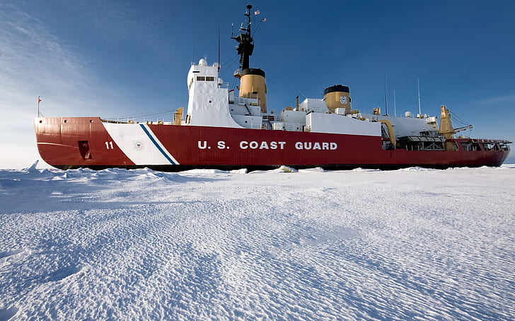 Statki badawcze Antarktyki, czerwone i białe u.s. łódź straży przybrzeżnej, Antarktyda, Badania, Statki, Tapety HD
