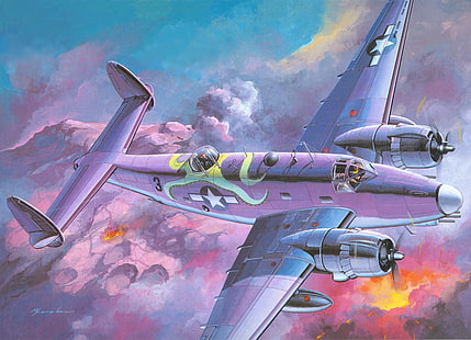  the sky, clouds, fire, earth, figure, explosions, art, bomber, American, sea, Lockheed, shock, twin-engine, WW2, PV-1, HD wallpaper HD wallpaper