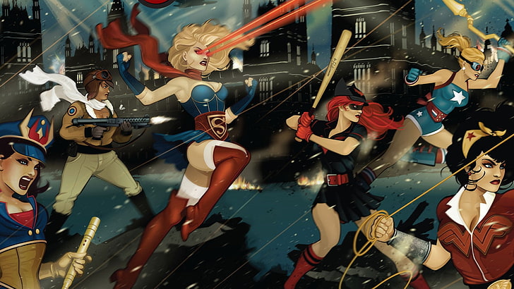 DC Comics, Batwoman, Wonder Woman, pinup models, Supergirl, HD wallpaper