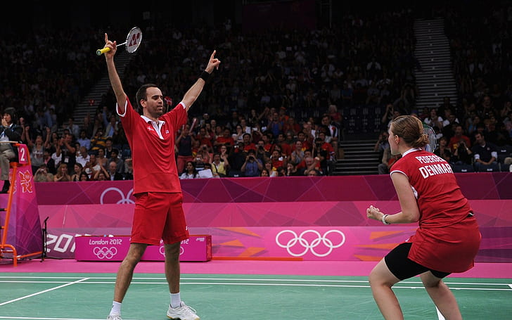 Joachim Fischer und Christinna Pedersen, Badminton, Olympia, Dänemark, Athlet, London, HD-Hintergrundbild