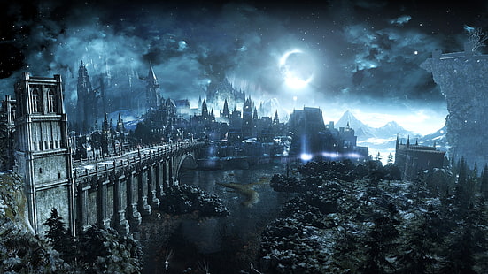 ปกปราสาทอนิเมะ Dark Souls Dark Souls III ดวงจันทร์วิดีโอเกมกลางคืน, วอลล์เปเปอร์ HD HD wallpaper