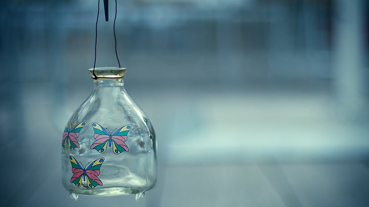clear glass bottle, closeup, HD wallpaper