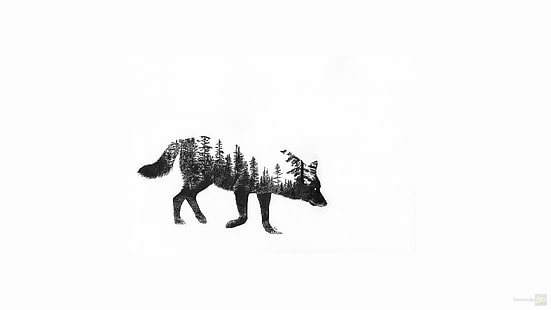 иллюстрация черного волка, фэнтези-арт, волк, лес, HD обои HD wallpaper