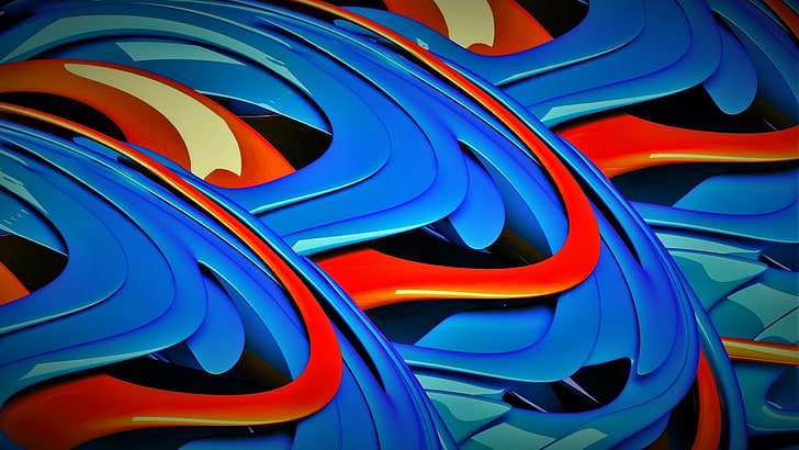 abstrak, 3D, oranye, biru, Wallpaper HD