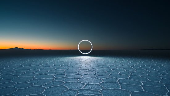 Reuben Wu, longa exposição, fotografia, círculo, lagos de sal, pôr do sol, HD papel de parede HD wallpaper