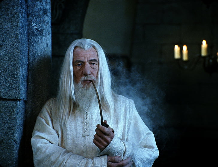 The Lord of the Rings, The Lord of the Rings: The Return of the King, Gandalf, Ian McKellen, Smoking Pipe, White Hair, HD wallpaper