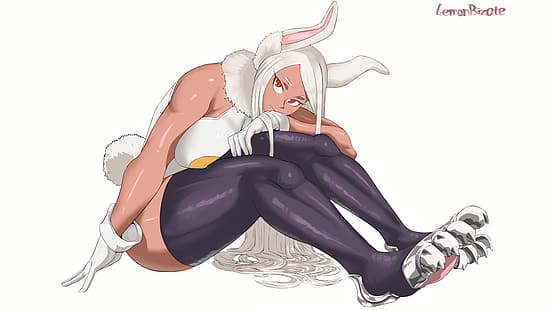 Usagiyama Rumi, Boku no hero, Boku no Hero Academia, трико, костюм на зайче, уши на зайче, момиче на зайче, опашка на зайче, супергероини, бяла коса, HD тапет HD wallpaper