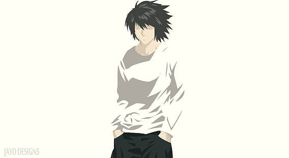 Аниме, Death Note, черные волосы, мальчик, L (Death Note), минималист, HD обои HD wallpaper