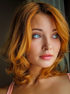 жени, модел, червенокоса, дълга коса, лице, поглед встрани, портрет, Кика, HD тапет HD wallpaper