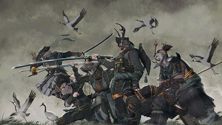 For Honor, samurai, blades, ninjia, birds, mask, IFrAgMenTIx (deviantArt), HD wallpaper
