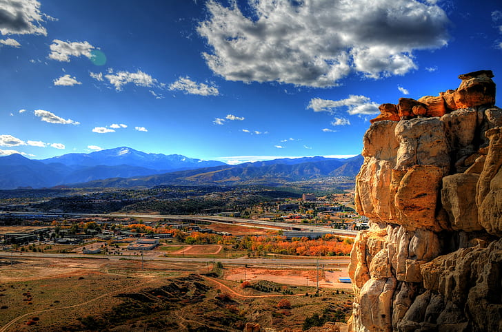 fotografia de paisagem de caminho perto de montanhas durante o dia, Colorado Springs, Colorado Springs, Colorado Springs, CO, fotografia de paisagem, caminho, montanhas, dia, HDR, púlpito, montanha, paisagem, natureza, paisagem, rocha - objeto, ao ar livre, céu, valelugar famoso, HD papel de parede