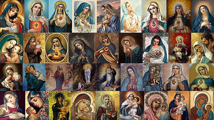 모듬 된 놀라운 만화 컬렉션, 예수 그리스도, 콜라주, 기독교, 성모 마리아, 종교, HD 배경 화면