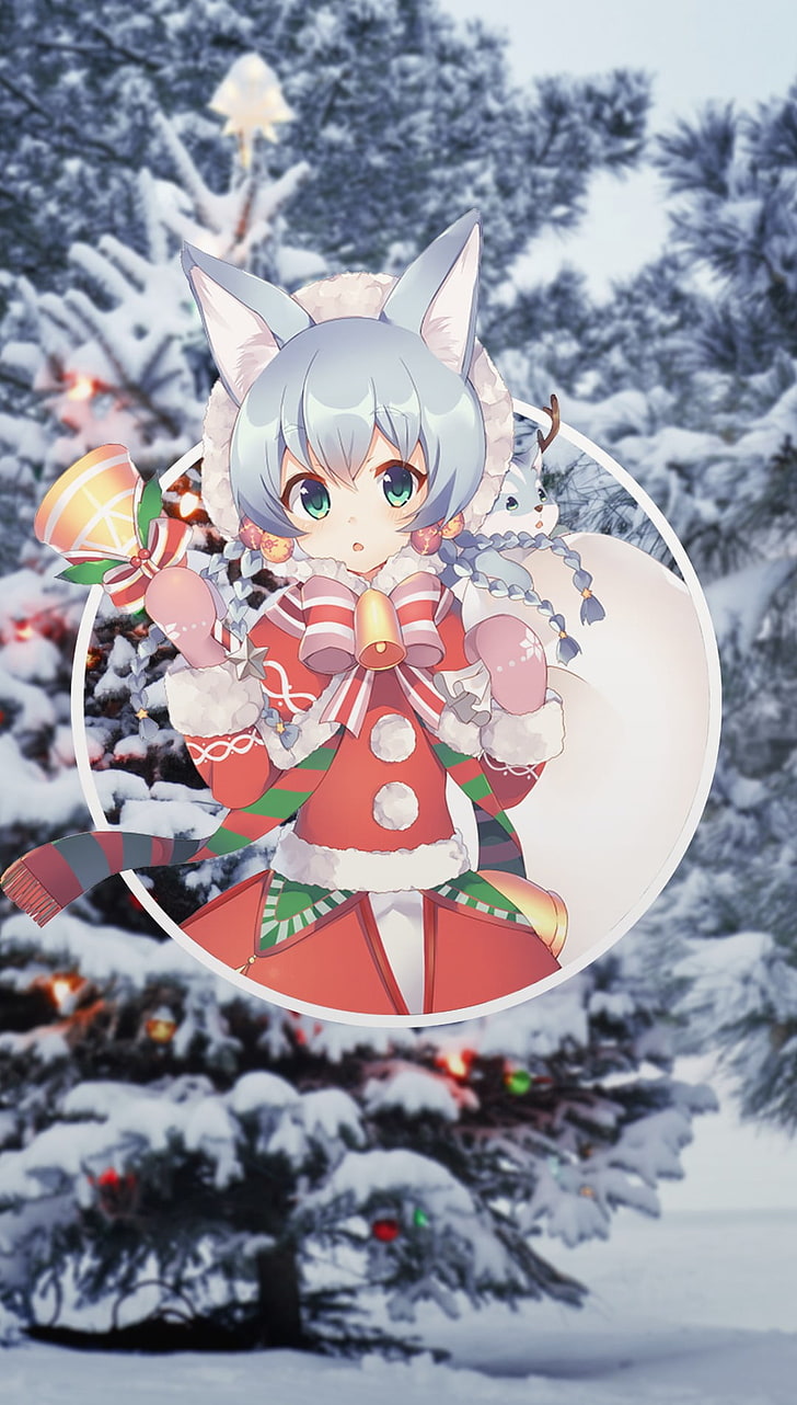 anime, anime girls, picture-in-picture, Christmas, HD wallpaper