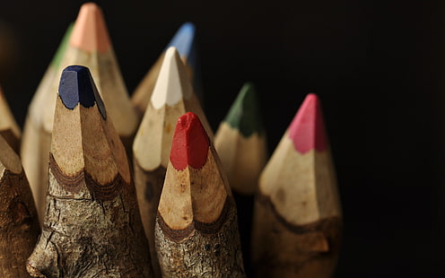assorted-color pencil lot, close up photo color pencils, macro, pencils, HD wallpaper HD wallpaper