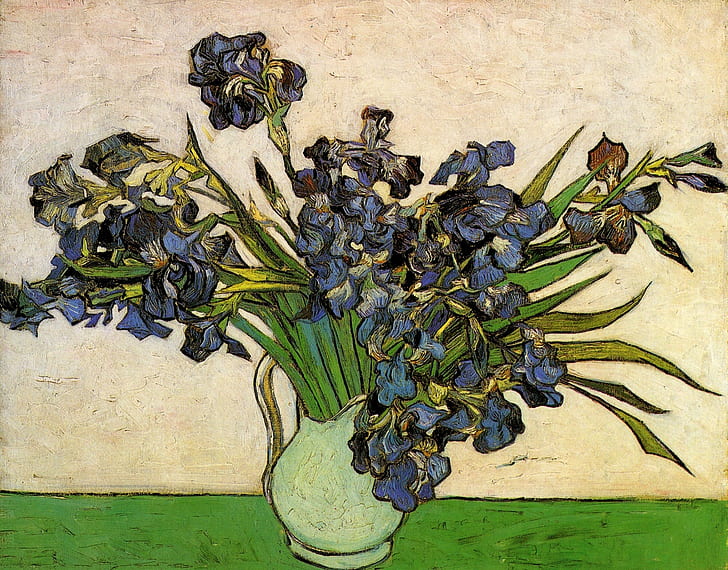 flowers, vase, Still Life, Vincent van Gogh, Vase with Irises, HD wallpaper