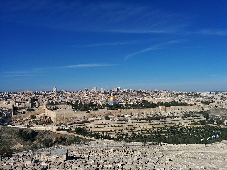 القدس ، قبة الصخرة ، ساحة الهيكل ، جبل الزيتون، خلفية HD