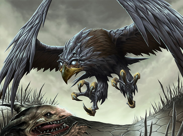 Fantasi Elang, ilustrasi burung hitam, Artistik, Fantasi, Elang, Wallpaper HD