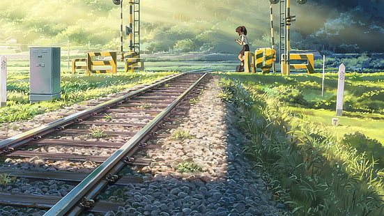 Макото Шинкай, Кими но На Уа, аниме, железница, HD тапет HD wallpaper