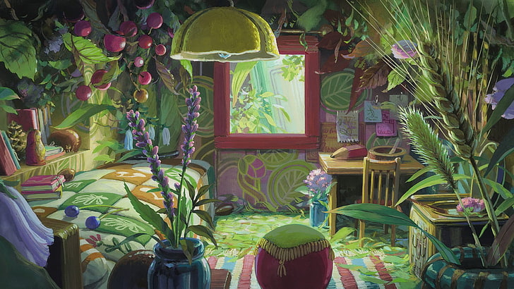 Karigurashi no Arrietty, аниме, цветы, интерьер, HD обои