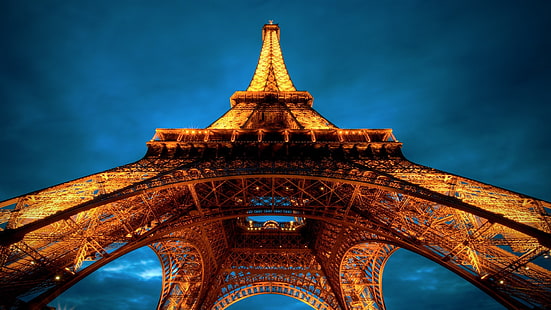 Eyfel Kulesi, Paris, Eyfel Kulesi, Paris, solucan bakışı, mimari, HD masaüstü duvar kağıdı HD wallpaper