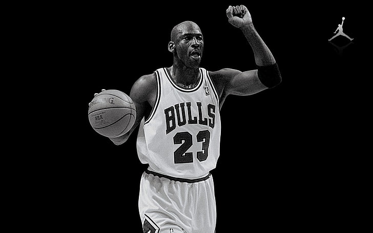 monochrome, Michael Jordan, basketball, sports, sport, men, HD wallpaper