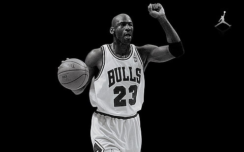 monocromo, Michael Jordan, baloncesto, deportes, deporte, hombres, Fondo de pantalla HD HD wallpaper