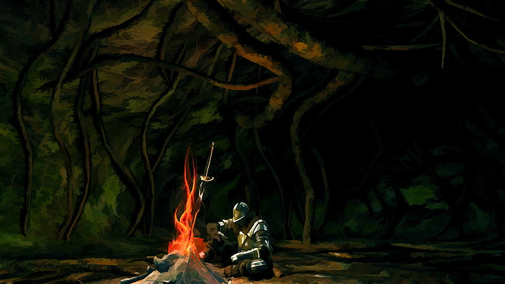 Krieger neben Feuermalerei, Dark Souls, Grafik, Videospiele, HD-Hintergrundbild