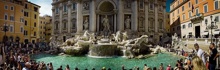 серая бетонная статуя, Рим, Италия, панорама, фонтан Треви, HD обои