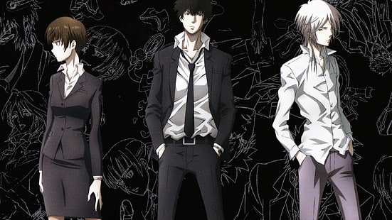Anime, Psycho-Pass, Akane Tsunemori, Shinya Kogami, Shougo Makishima, Sfondo HD HD wallpaper